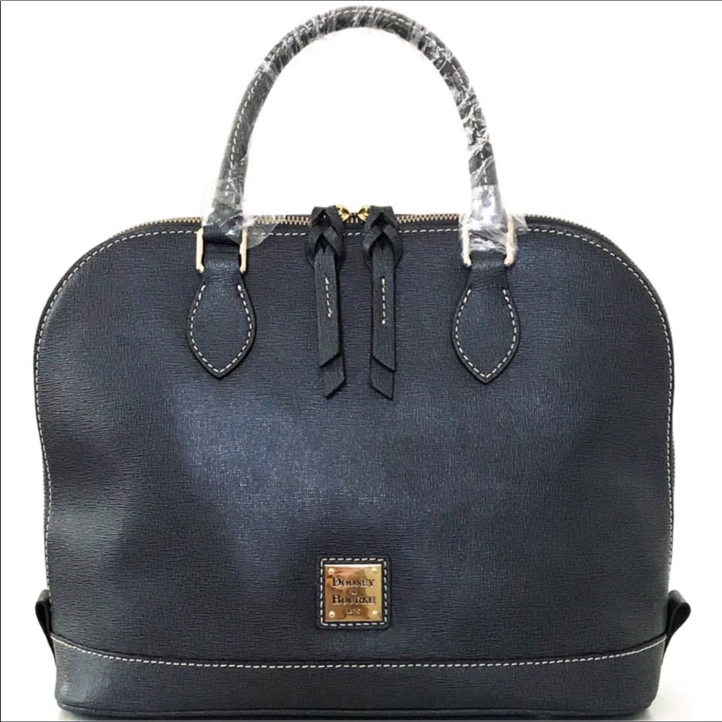 Newdooney & Bourke Saffiano Zip Zip Satchel In Dark Grey